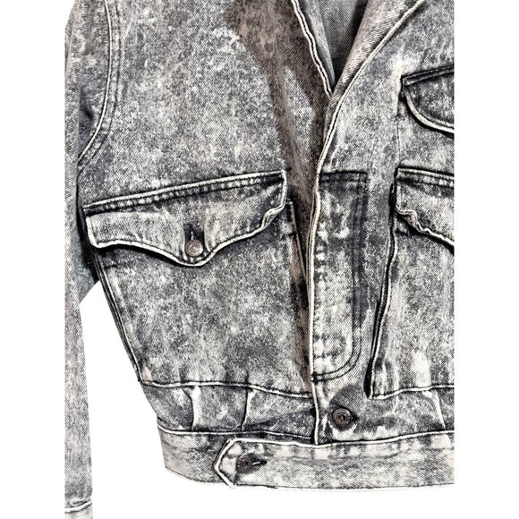 Vintage Levis Jean Jacket Acid Wash Black Denim Size L 1980s Epaulets Cropped - Picture 5 of 13